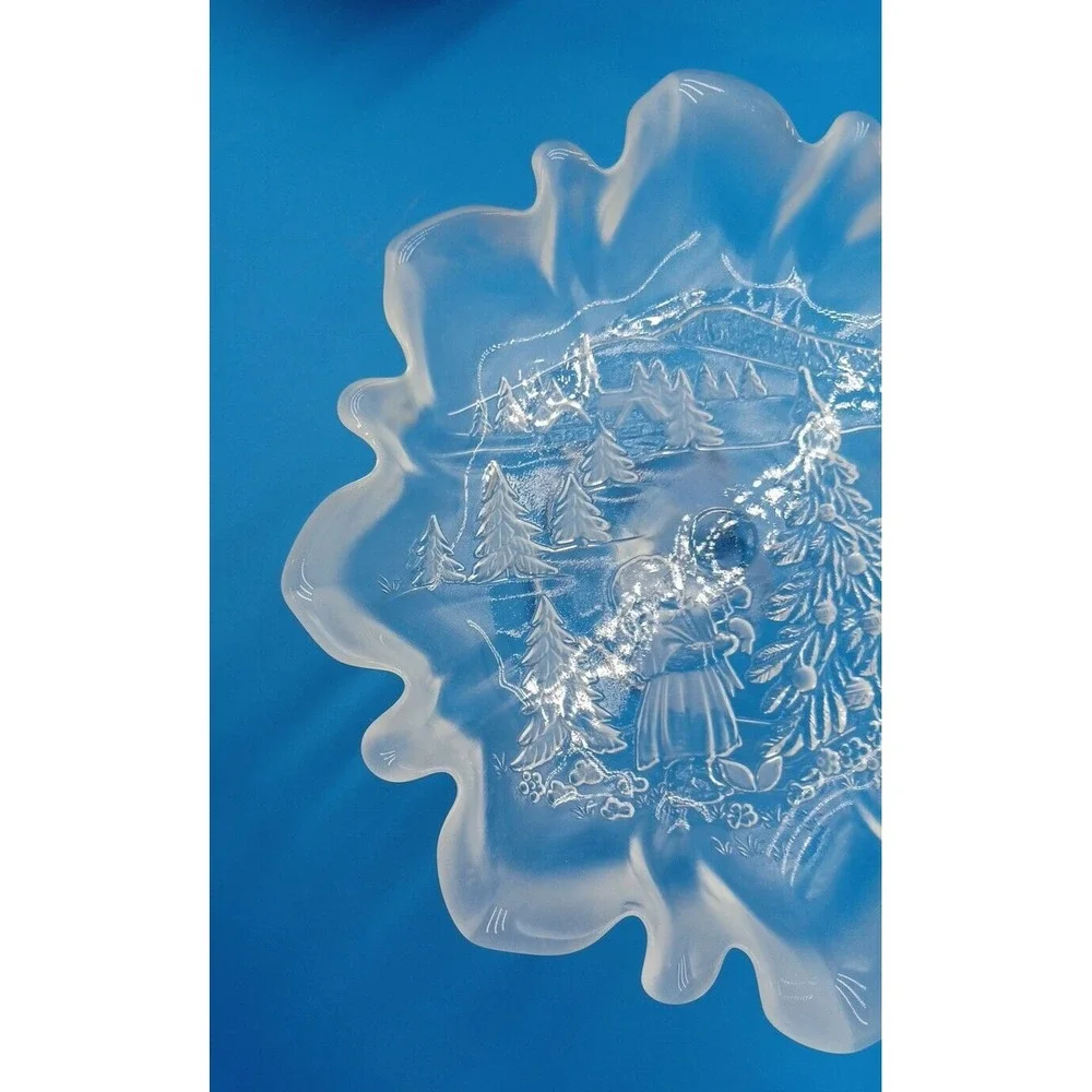 Vtg Clear Mikasa Christmas Story Pedestal Footed Small‎ Cake Serving Platter